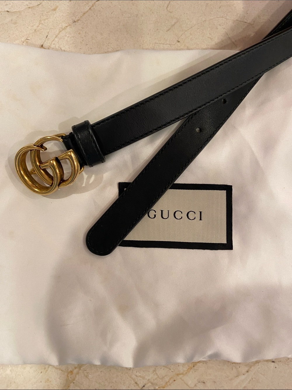Gucci Black Leather Belt with Gold Double G Buckle